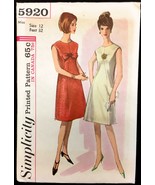 Uncut 1960s Size 12 Bust 32 Classic A Line Dress Simplicity 5920 Vintage... - £7.86 GBP