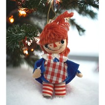 Vintage Raggedy Ann Christmas Tree Ornament Handmade Doll Red Plaid Apron - $9.97