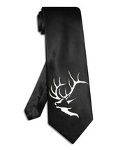 Elk Horn tie black satin silk hand-painted necktie - $19.00