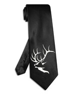 Elk Horn tie black satin silk hand-painted necktie - $19.00