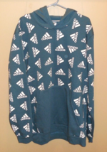 Adidas All Over Logo Fleece Hoodie Men&#39;s 2XLT Sweatshirt Blue New H57076 - £30.13 GBP