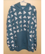 Adidas All Over Logo Fleece Hoodie Men&#39;s 2XLT Sweatshirt Blue New H57076 - £29.59 GBP