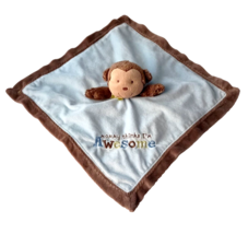 Carter&#39;s Baby Lovey Monkey Mommy Thinks I&#39;m Awesome Blue Brown Rattle Plush - £15.01 GBP