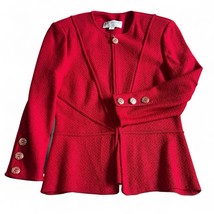Vintage St. John Women’s Tweed Jacket Sz 2 Red Full Zip Blazer Gold Butt... - $148.45