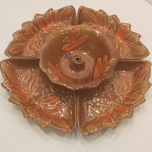 Vtg California Pottery Brown Nut Tray Charcuterie 5 Piece Serving Tray Leaf... - £26.49 GBP