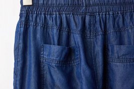 Dark Blue Denim CROP PANTS Drawstring Elastic Waisted Crop HAREM PANTS Trousers image 8