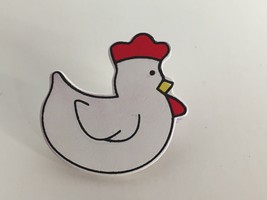Chicken Pin Rooster Pinback Vintage White Red Comb &amp; Wattle Farm Animal Jewelry - £7.98 GBP