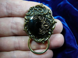 #E-555) Black gold flower Czech Eyeglass id badge pin pendant - £15.50 GBP