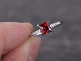 3Ct Square Good Cut Natural Red Ruby Gemstone Ring 14K White Gold Plated - £99.91 GBP