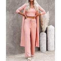 Duster Maxi Cardigan Women&#39;s XL Long Pink Ribbed Knit Stretch Open Front... - £31.58 GBP