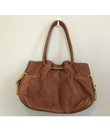 COLE HAAN Denney Caramel Brown Leather Buckle Shoulder Tote Purse Bag Ye... - £34.98 GBP
