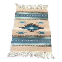 El Paso Southwestern Tribal Small Wool Woven Rug Wall Hanging w/ Fringe 15x25 - £37.03 GBP