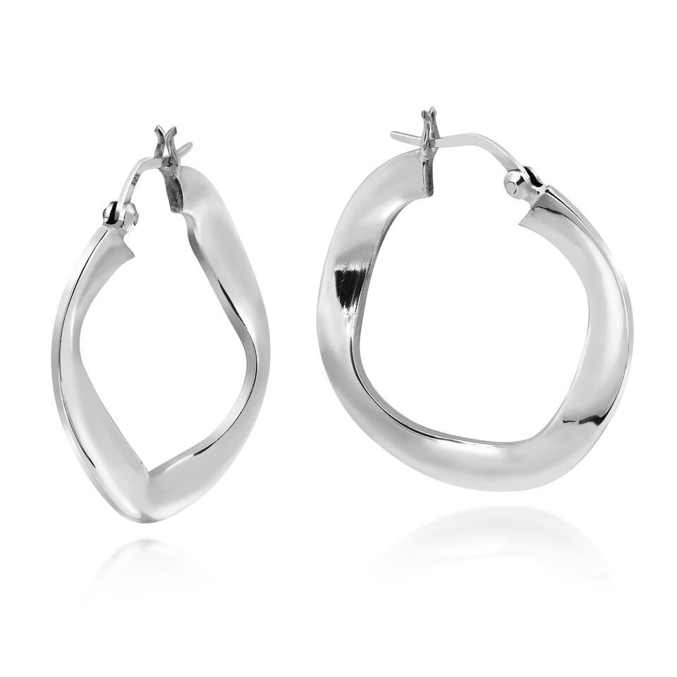 Primary image for Gorgeous Warped Hoops Thick Sterling Silver V-Lock Earrings