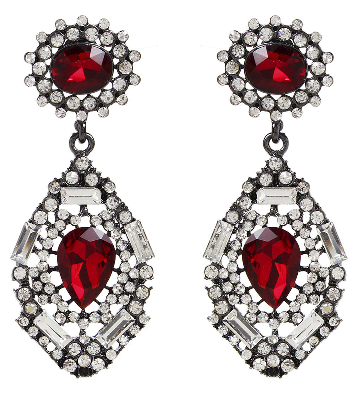 Amrita Singh Victorian Ruby Crystal Statement Double Drop Earrings ERC 1682 NWT  - $24.26