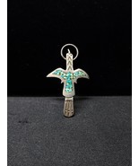 Navajo Chip Turquoise Inlay Peyote Thunderbird Sterling Silver 925 Pendant  - $635.98 MXN