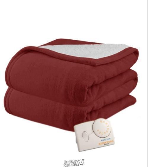 Biddeford 2061-9032138-302 MicroPlush Sherpa Electric Heated Blanket Full Claret - $66.49