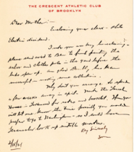 1921 Handwritten letterhead Signed to Mother Crescent Athletic Club Broo... - $37.52