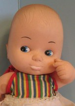 Vintage 9&quot; uneeda PLASTIC body MOLDED hair Baby Doll BLUE PAINTED EYES - $18.00