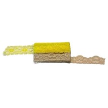 Lingerie Scalloped 5yd Yellow &amp;  2 yd Brown Floral Lace VTG  Trim Roll 1... - £18.37 GBP