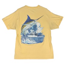 GUY HARVEY Men&#39;s L Marlin Fish Boat Pocket T-Shirt Yellow Aftco Bluewater 2006 - £13.76 GBP