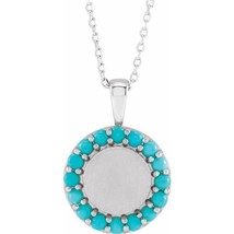 Sterling Silver Turquoise Halo Style Engravable Necklace - £234.19 GBP