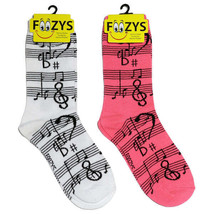 Musical Notes Socks Novelty Crew Dress Casual SOX Foozys 2 Pair 9-11 Music  - £7.88 GBP