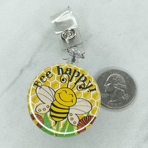 Bee Happy Flower Clip Retractable Reel School Work Badge ID Holder - £5.52 GBP