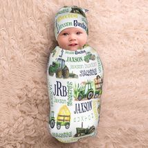 Personalized Baby Swaddle and Hat for Baby Girl Boy with Name - £7.81 GBP