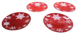 Royal Norfolk 10 1/2&quot;Dinner Plates Set Of 4 Christmas-Red W Snowflake-SH... - £77.78 GBP