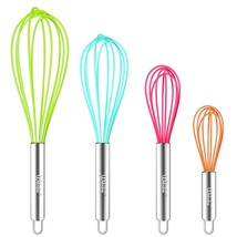 Silicone Whisk Large Medium Small And Mini Whisk Set Of 4, Heat Resistant Non-Sc - $25.99