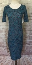 LuLaRoe Julia Dress Teal Geometric Print Size XXS Stretch USA Made - £22.78 GBP