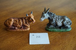 Vtg Christmas Nativity Hard Plastic Lot of 2 Barn Animal Donkey &amp; Ox 3.7... - $12.95