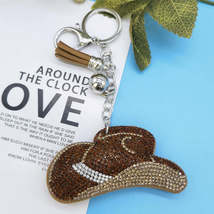 Diamond Rhinestone Sticky And Picture Printed Cowboy Hat Key Chain - £5.82 GBP