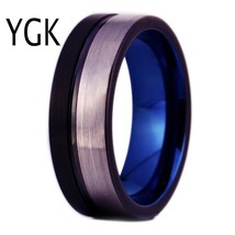 Brand JEWELRY 8MM Silver&amp;Black Brushed Tungsten Carbide Wedding Ring With One Bl - £30.61 GBP