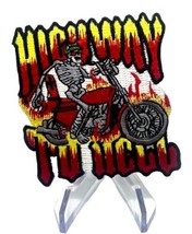 HIGHWAY TO HELL SKELETON ON BIKE IRON-ON SEW-ON EMBROIDERED PATCH 3 &quot;X 3... - £3.92 GBP