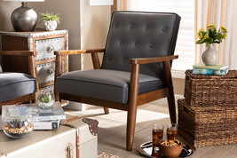 Kennedy Gray Velvet Fabric Upholstered Walnut Finished Wooden Lounge Chair - $5,399.08 MXN