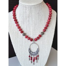 Statement necklace, gemstone necklace, red ruby necklace, sterling silver (918) - £62.34 GBP