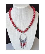 Statement necklace, gemstone necklace, red ruby necklace, sterling silve... - £62.20 GBP