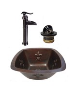 15&quot; Square Copper Kitchen Bar Sink with Fleur De Lis Design (COMBO) - $349.95