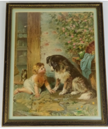 1900s Chromolithograph &#39;Can&#39;t You Talk&#39; 15x12 George A Holmes Child/Dog/... - €171,94 EUR