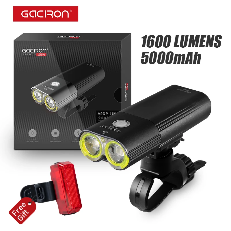 GACIRON Mountain/Speed Bicycle Headlight Front 1600 Lumens Bike Light Power Bank - £95.10 GBP