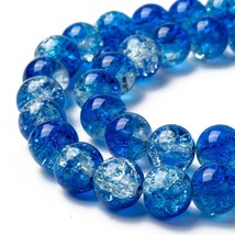 50 Crackle Glass Beads 8mm Blue Clear Mixed Ombre Bulk Jewelry Supplies Mix - £5.87 GBP