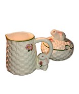 Vintage Avon Sugar &amp; Creamer Set (Bunny Rabbit) White Ceramic Basket Wea... - $410.16 MXN