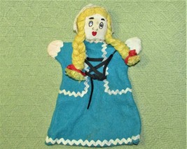 VINTAGE GRETEL HAND PUPPET CRAFTED FAIRY TAIL GIRL YELLOW HAIR BLUE DRES... - $9.45