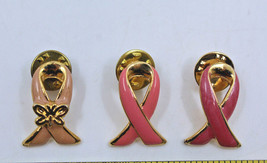 Breast Cancer Awareness Pink Ribbon Collectible Enamel Pin Pinback Set of 3 - £18.17 GBP