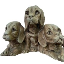 Clay Ceramic Figurine Three Dogs Cocker Spaniel Hound Tan Signed Candle ... - $17.98