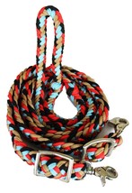 Horse Western 8&#39; Long Nylon Braided Knotted Barrel Roping Reins Tack 607507 - $309.74 MXN