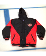 Vtg Logo 7 Blackhawks NHL Puffy Hoodie Jacket RN# 63388 Large Distressed - $26.95