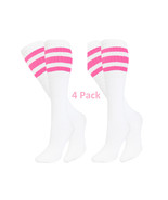  Striped Tube Socks Baseball Softball   White &amp; Pink Set of 4 Pairs Unis... - $369.10 MXN