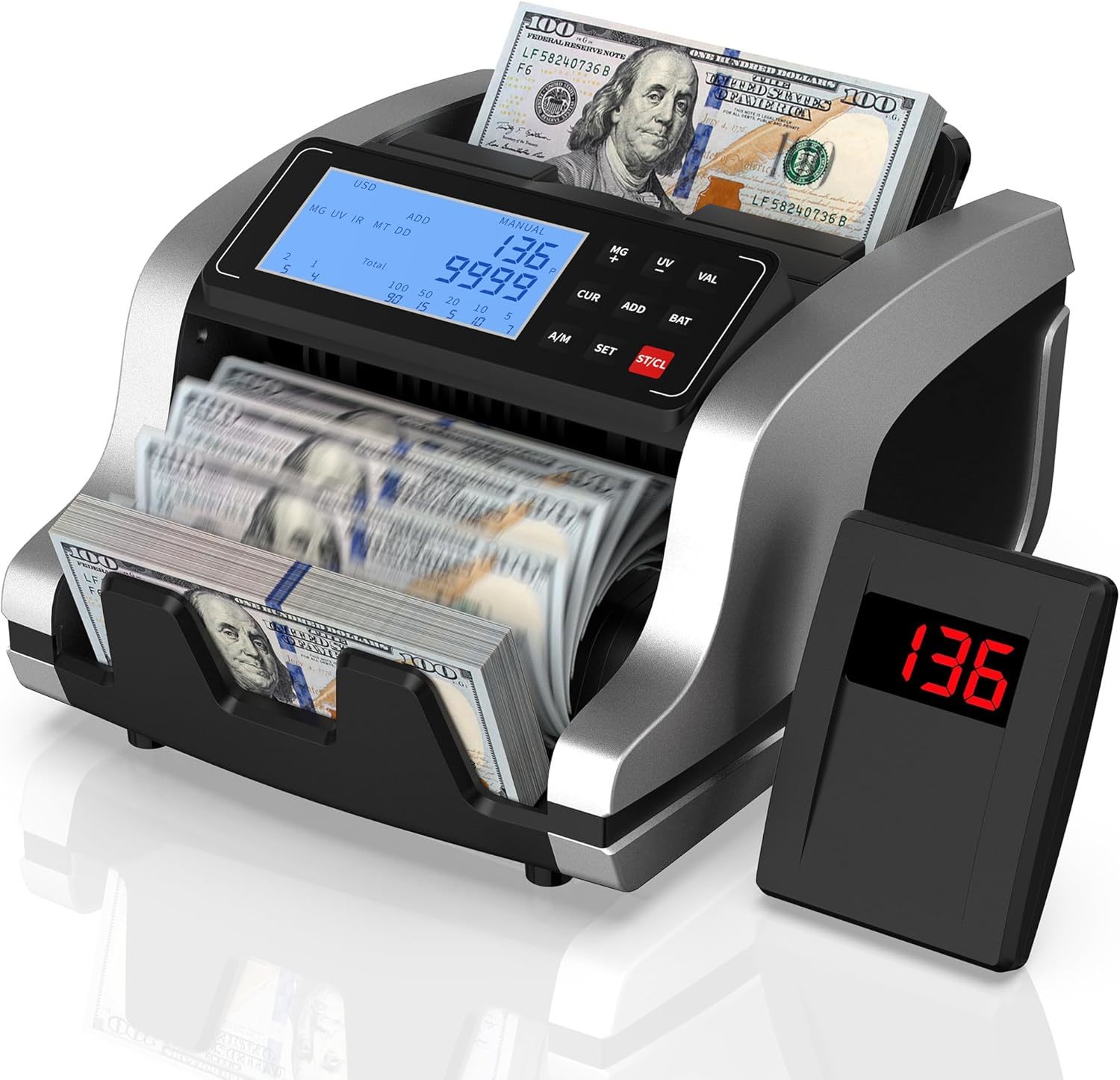 Money Counter Machine with Value Counting, UV/MG/IR/MT/DD Medium, Black  - $166.79